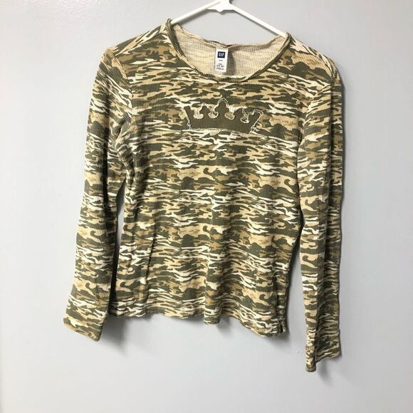 GAP Other - Gap Kids Camo Waffle Knit Thermal Long Sleeve Shirt‎ Crown Logo Green XXL 14-16